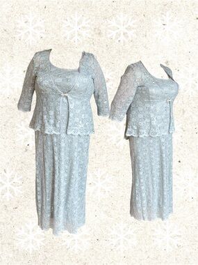 R&M Richards 18 Silver Lace Midi Dress with Jacket